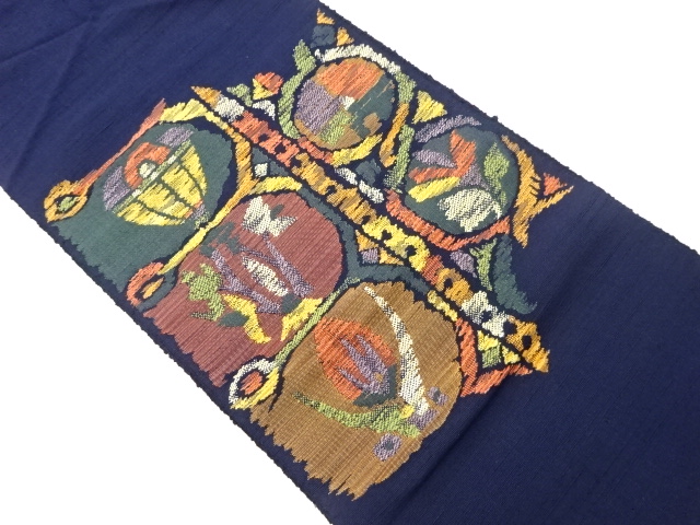 JAPANESE NAGOYA OBI / TSUMUGI / WOVEN ABSTRACT FLORAL PLANTS